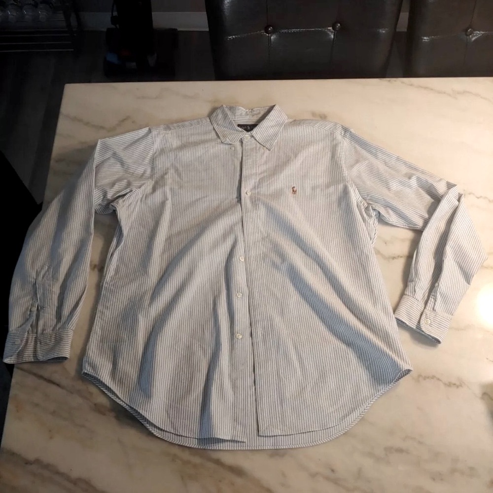 Ralph Lauren Men’s Large Blue Striped Button Down Classic Fit Large